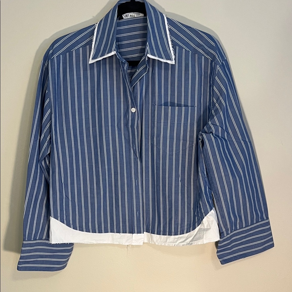 Zara Navy and White Striped Shirt